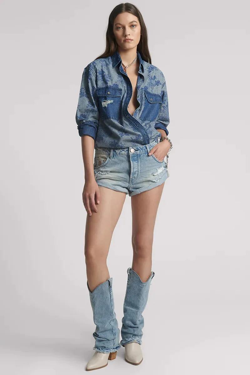 Bandits Low Waist Messed Up Denim Shorts - Salty Dog Blue