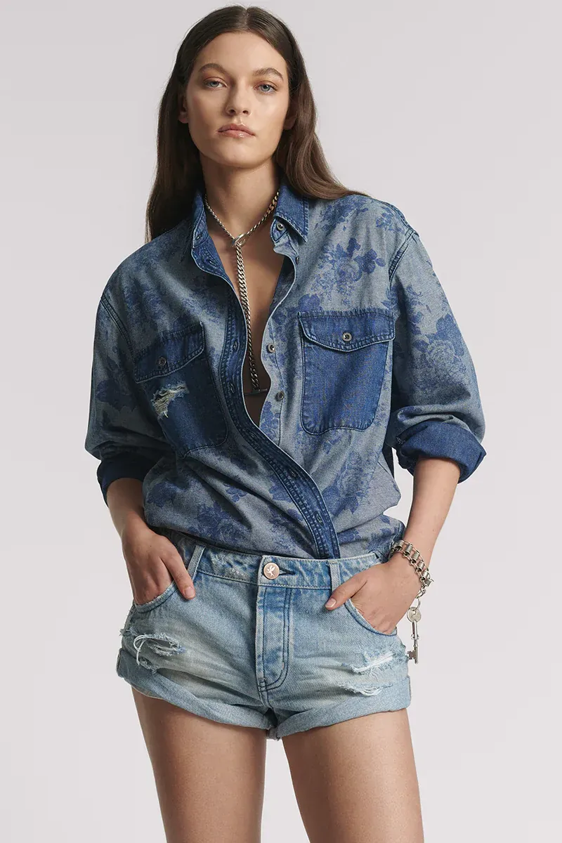Bandits Low Waist Messed Up Denim Shorts - Salty Dog Blue