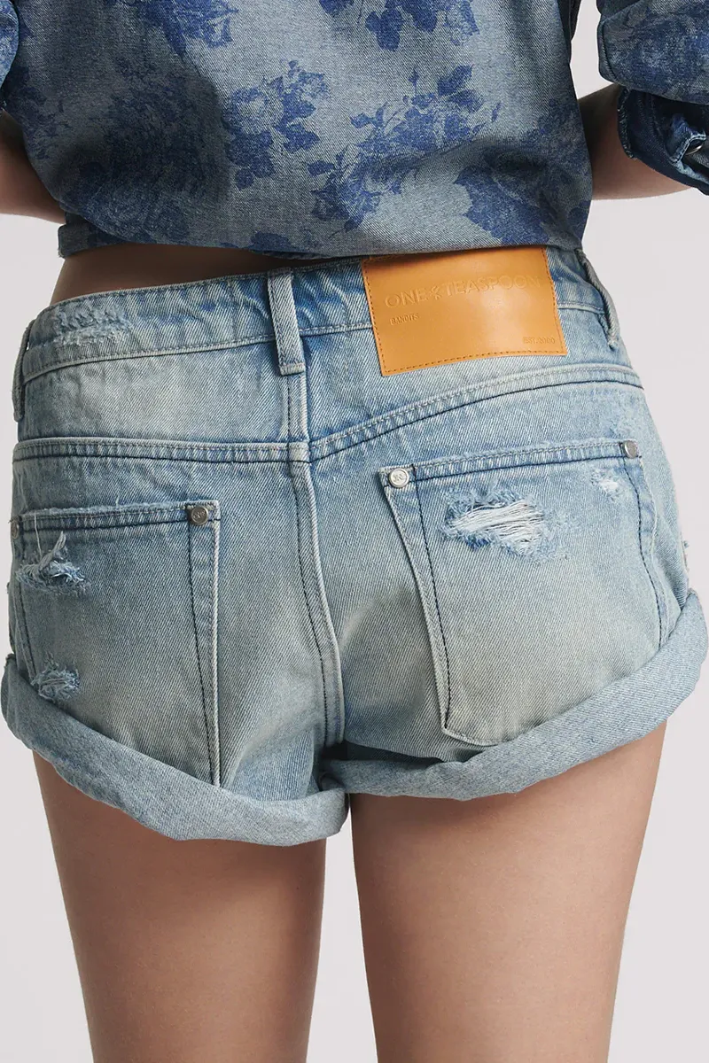 Bandits Low Waist Messed Up Denim Shorts - Salty Dog Blue