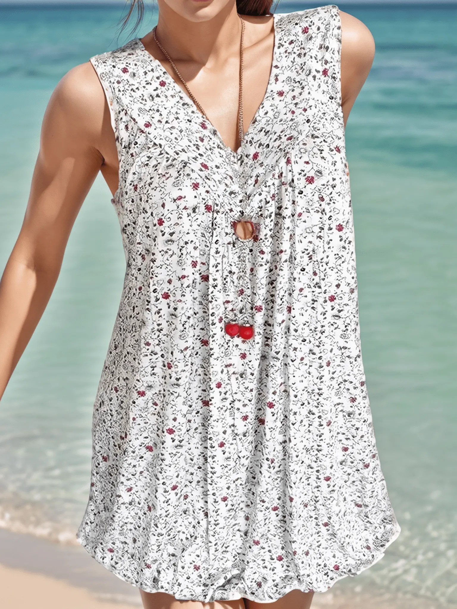 Beach Sundress, Floral Printed Mini Dress
