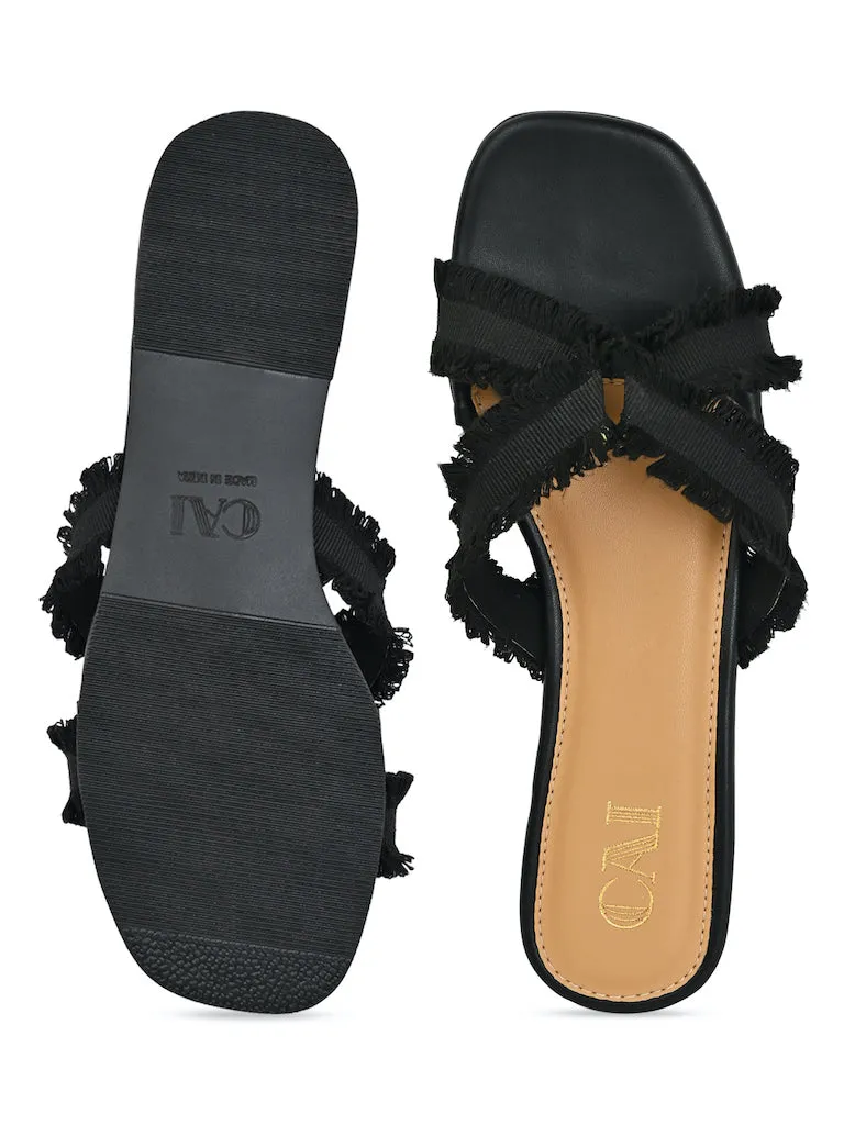 Black Cross Lacey Flats