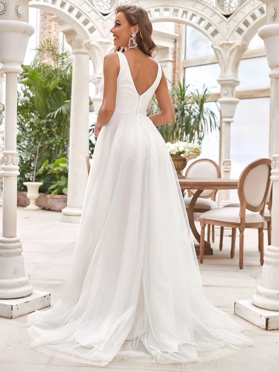 Deep V Neck Applique High-low Wedding Dress