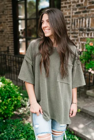Forever Timeless Relaxed Ribbed Top- Olive