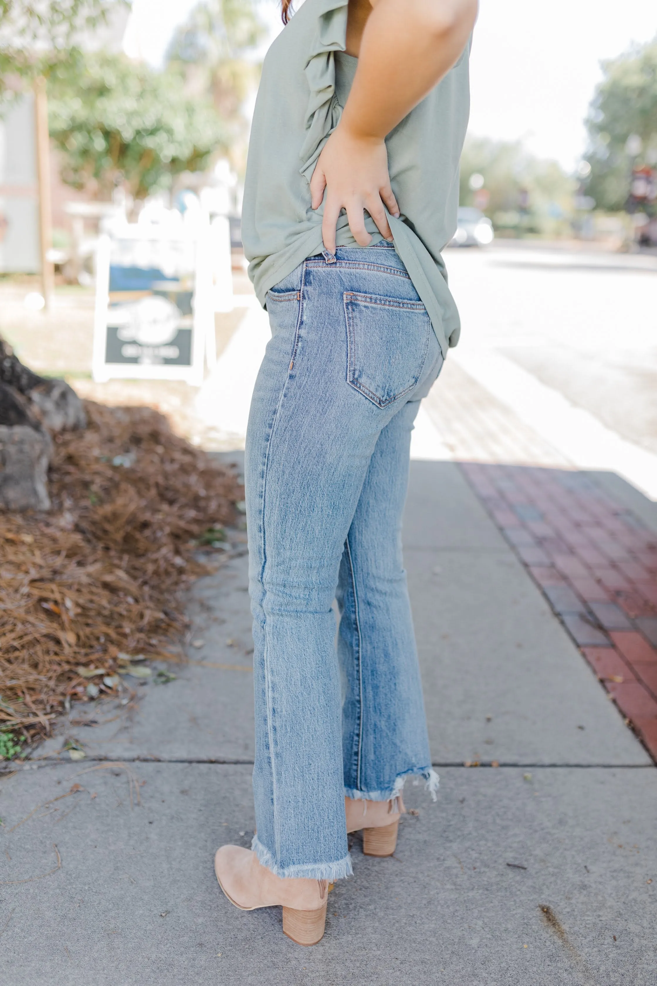 High Rise Crop Flare with Frayed Hem