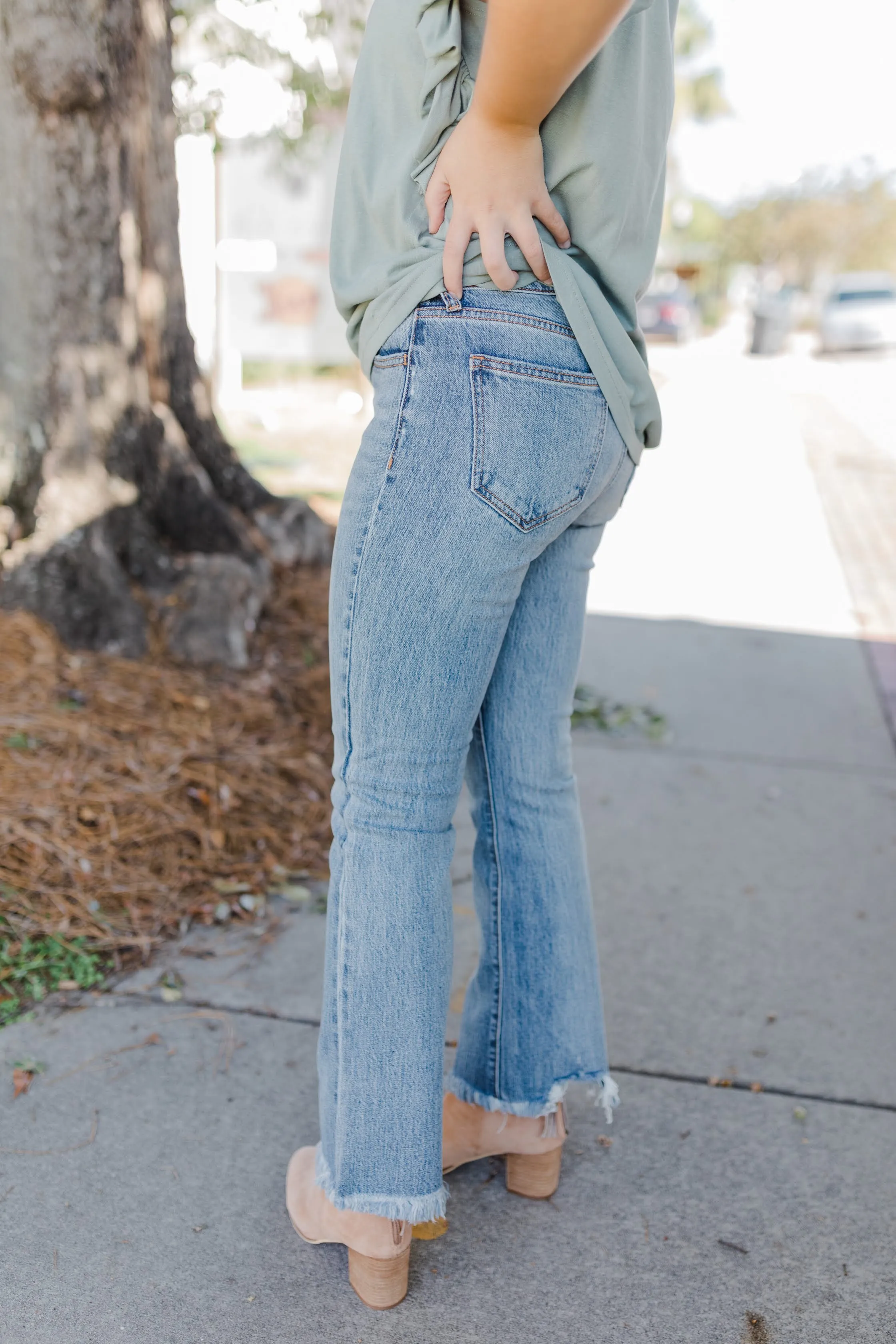 High Rise Crop Flare with Frayed Hem