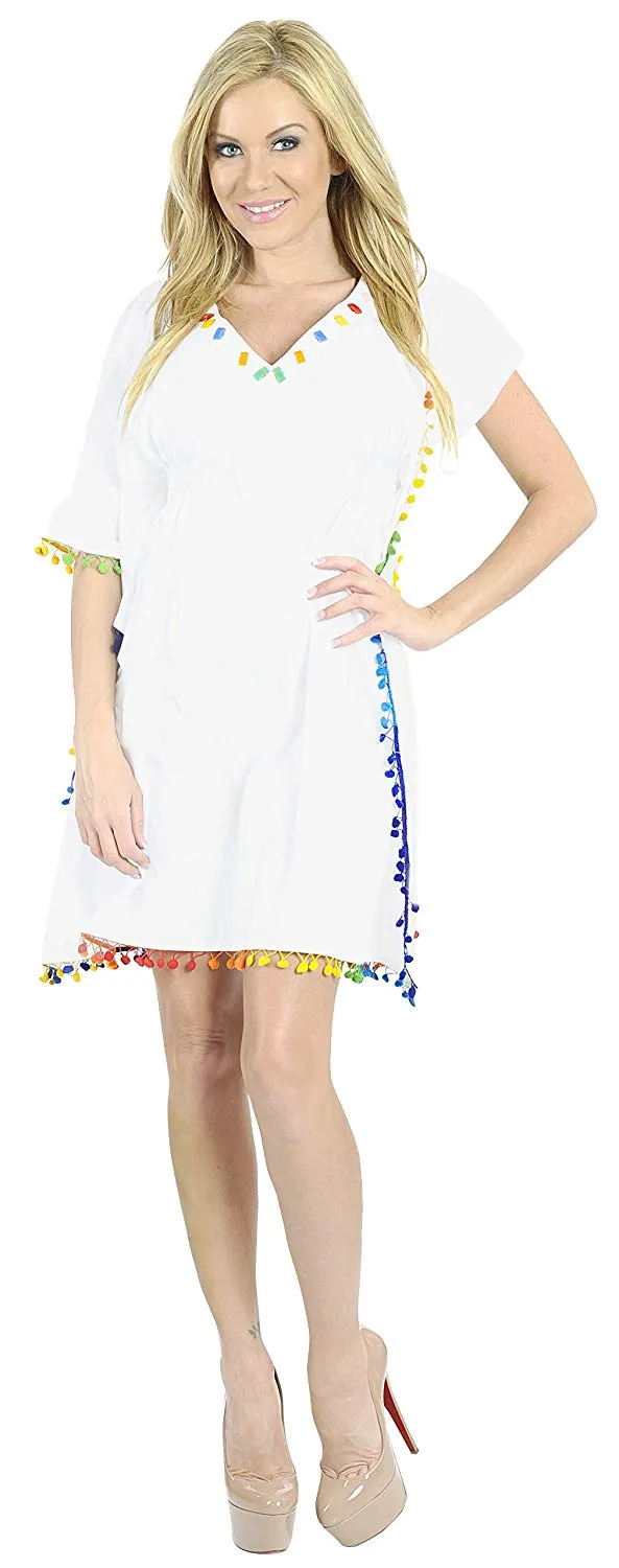 LA LEELA Women's Tassel Kaftan Swimwear Beach Cover Up Bikini Bathing Suit Cover Ups Kimono