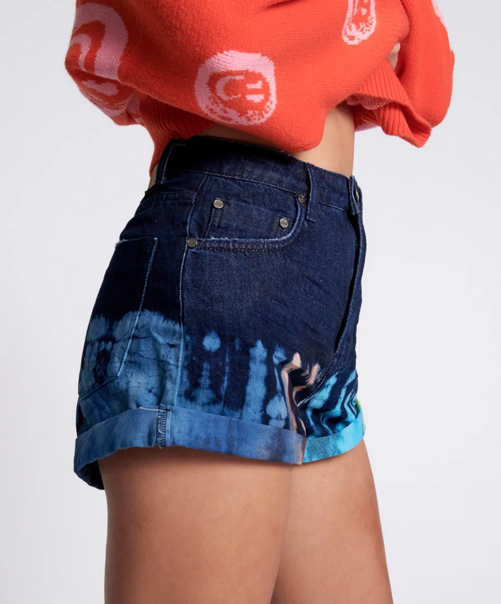 Paint Dipped Bandits High Waist Denim Shorts - ONE TEASPOON