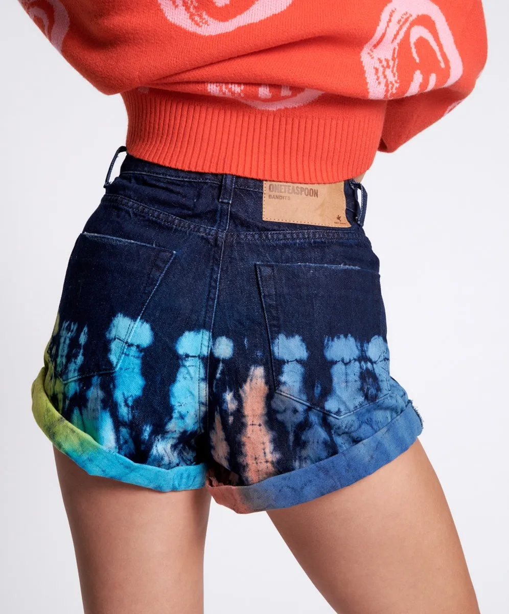 Paint Dipped Bandits High Waist Denim Shorts - ONE TEASPOON