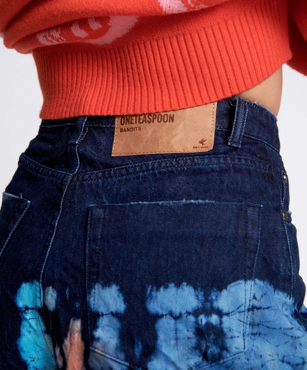 Paint Dipped Bandits High Waist Denim Shorts - ONE TEASPOON