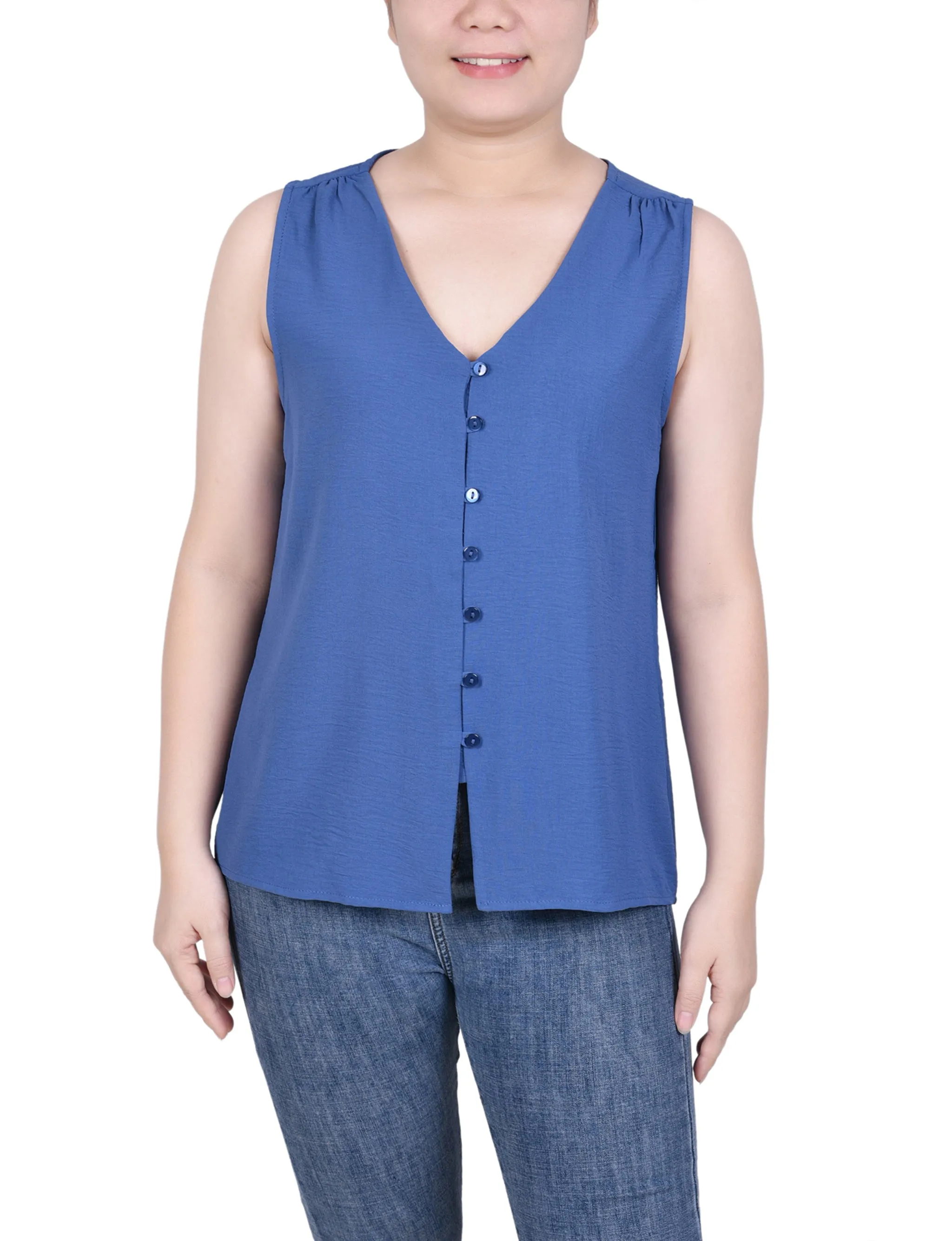 Petite Sleeveless Button Front Blouse