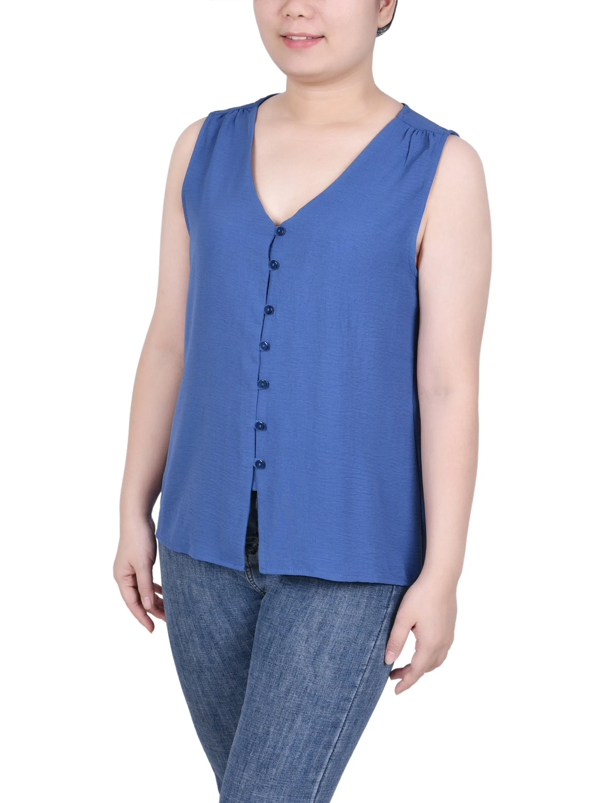 Petite Sleeveless Button Front Blouse