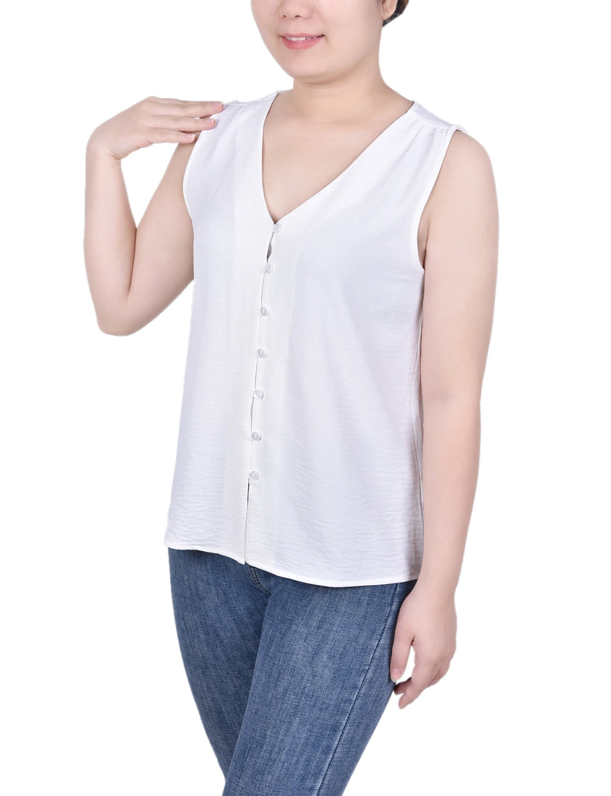 Petite Sleeveless Button Front Blouse