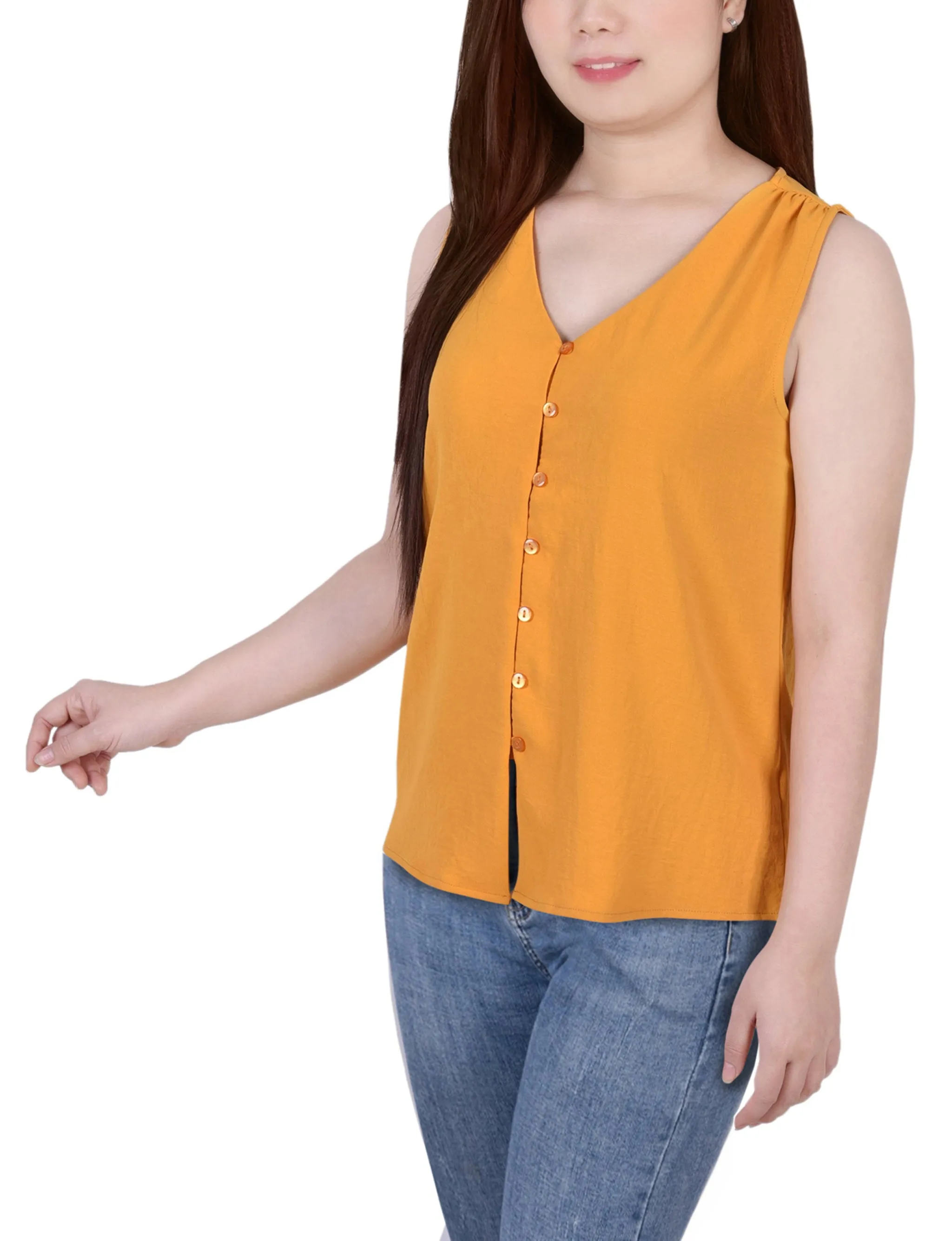 Petite Sleeveless Button Front Blouse