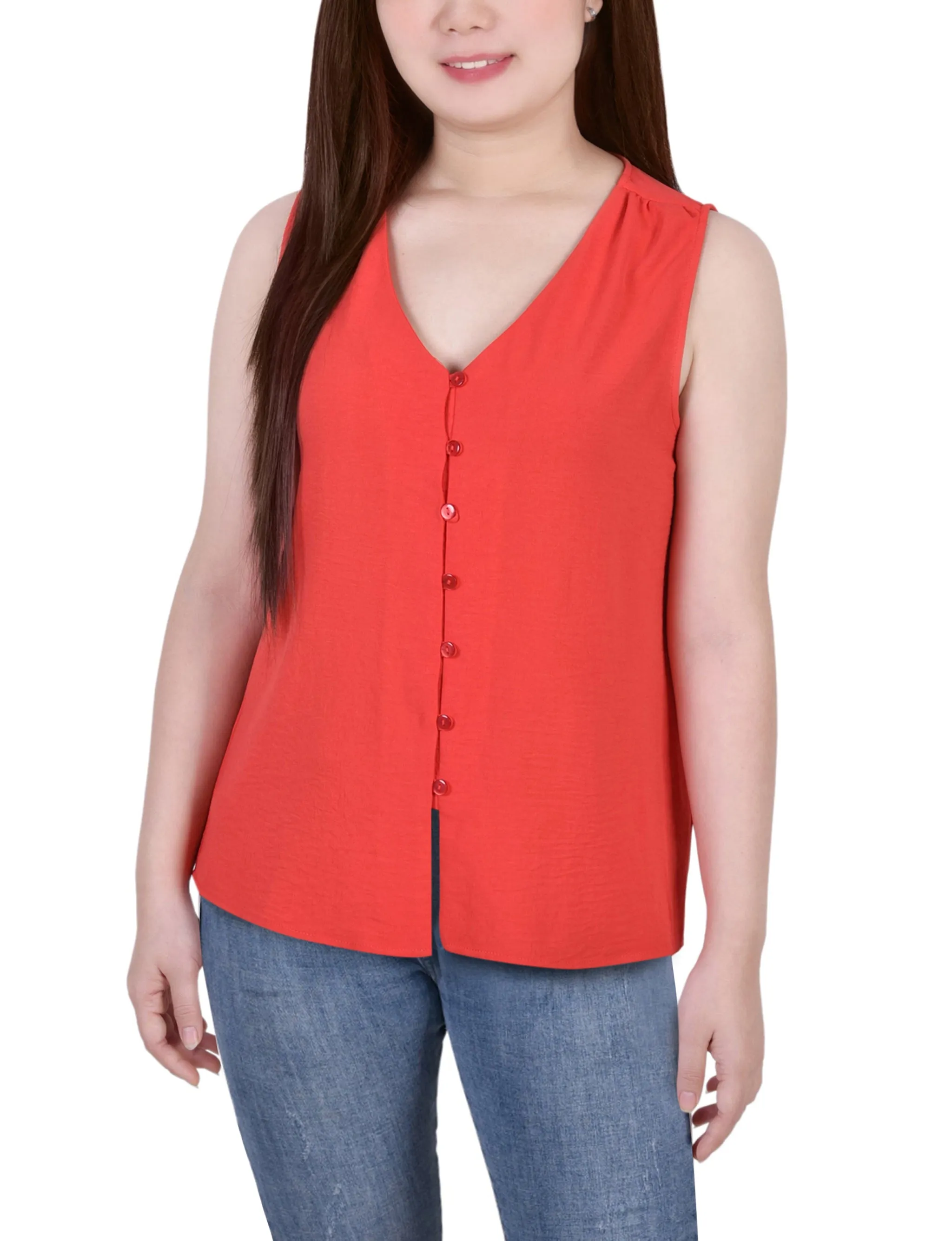 Petite Sleeveless Button Front Blouse