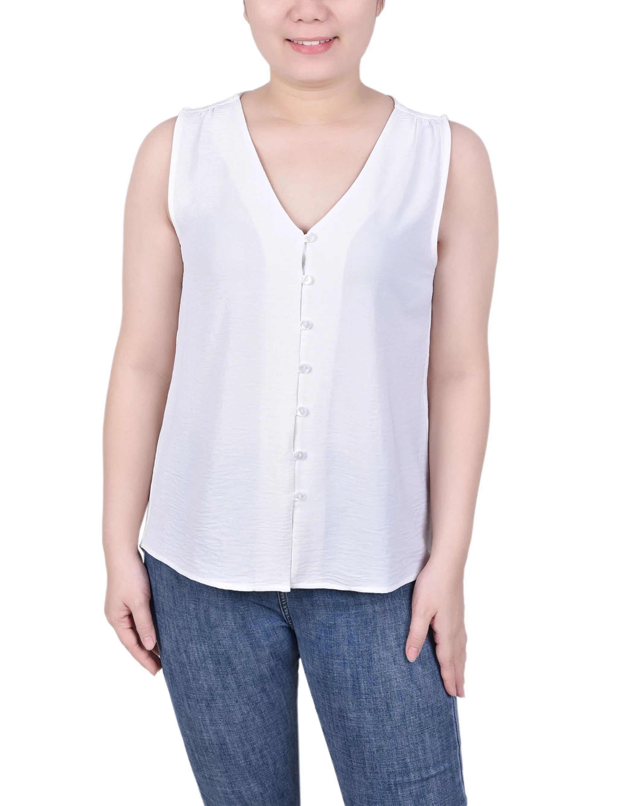 Petite Sleeveless Button Front Blouse