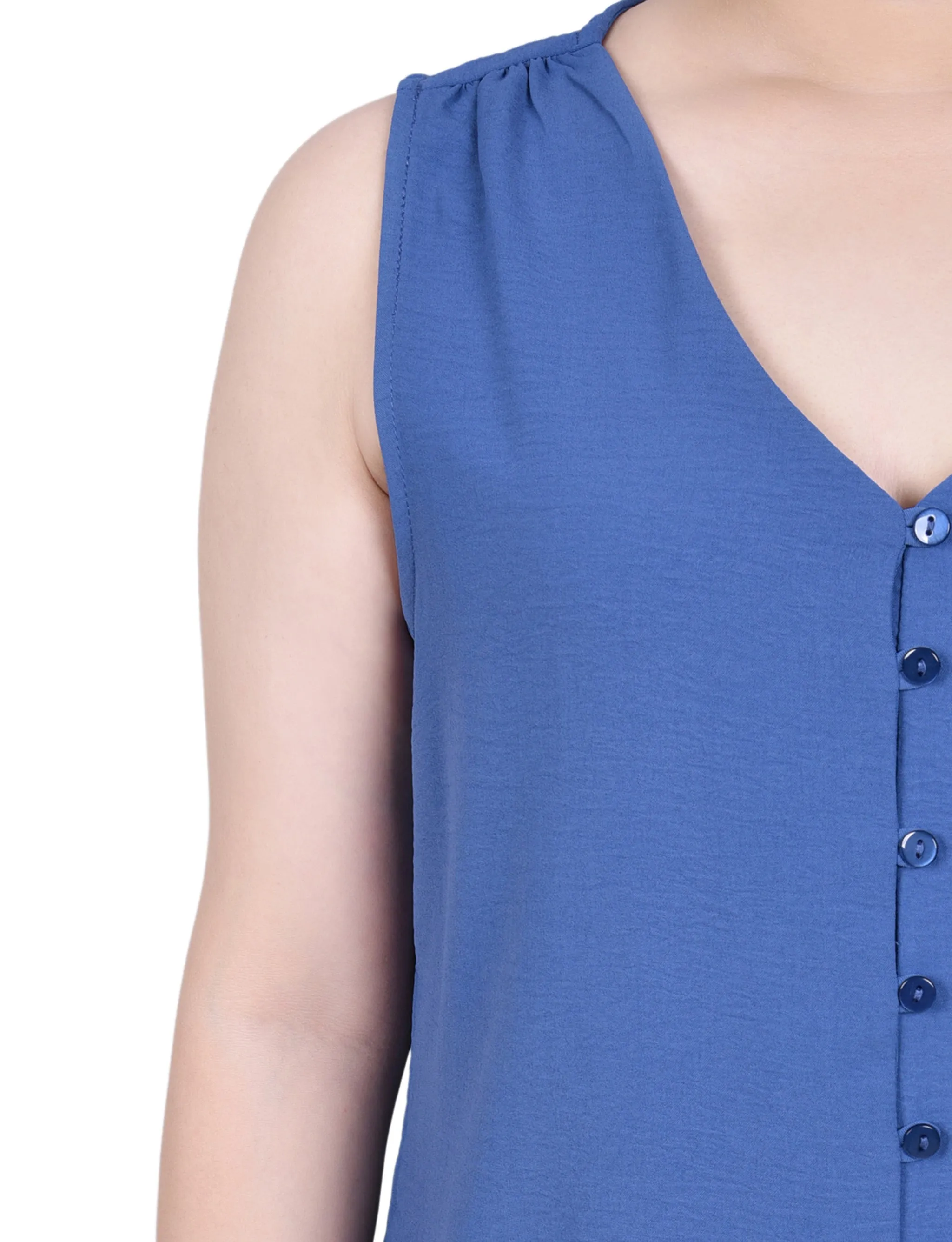 Petite Sleeveless Button Front Blouse