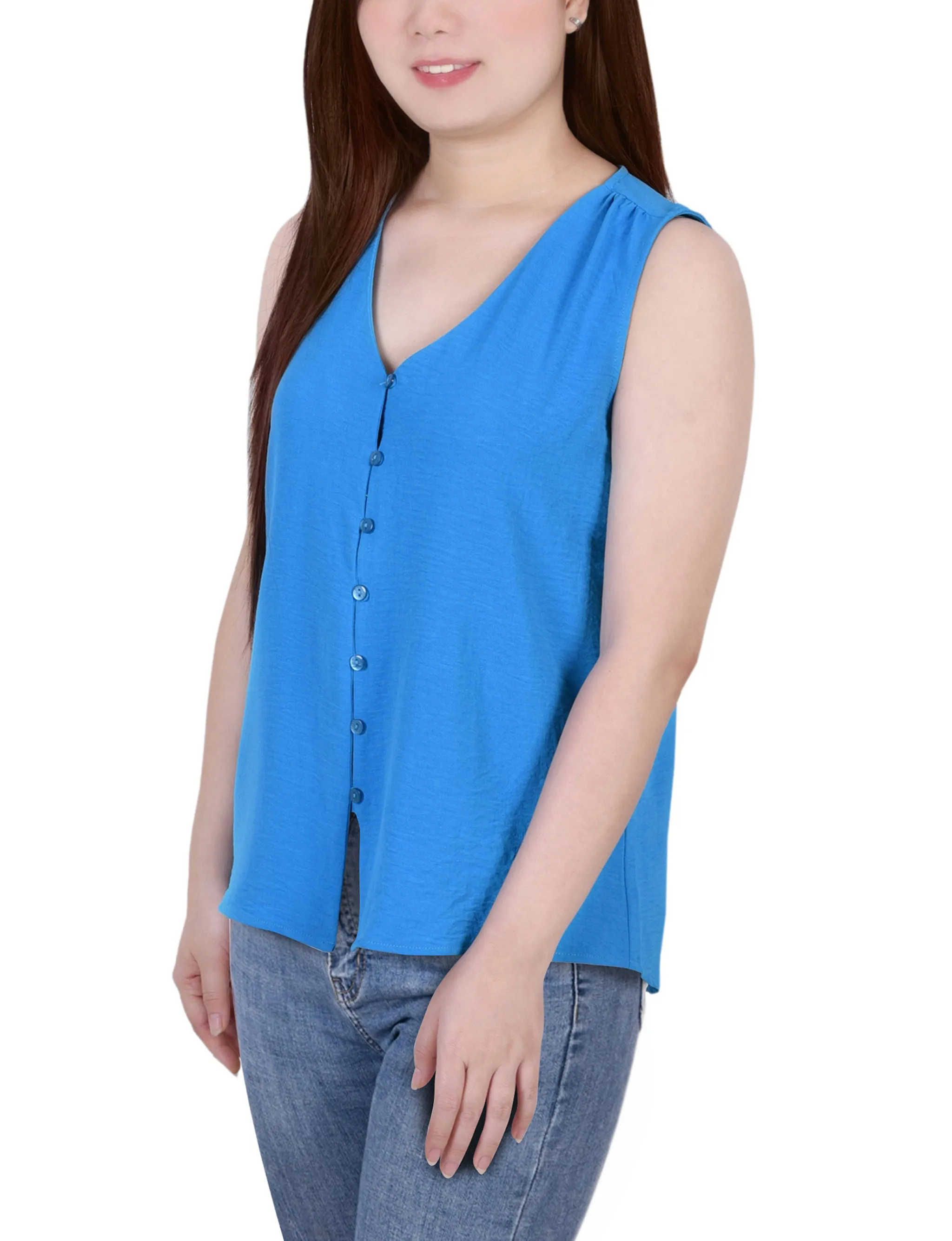 Petite Sleeveless Button Front Blouse