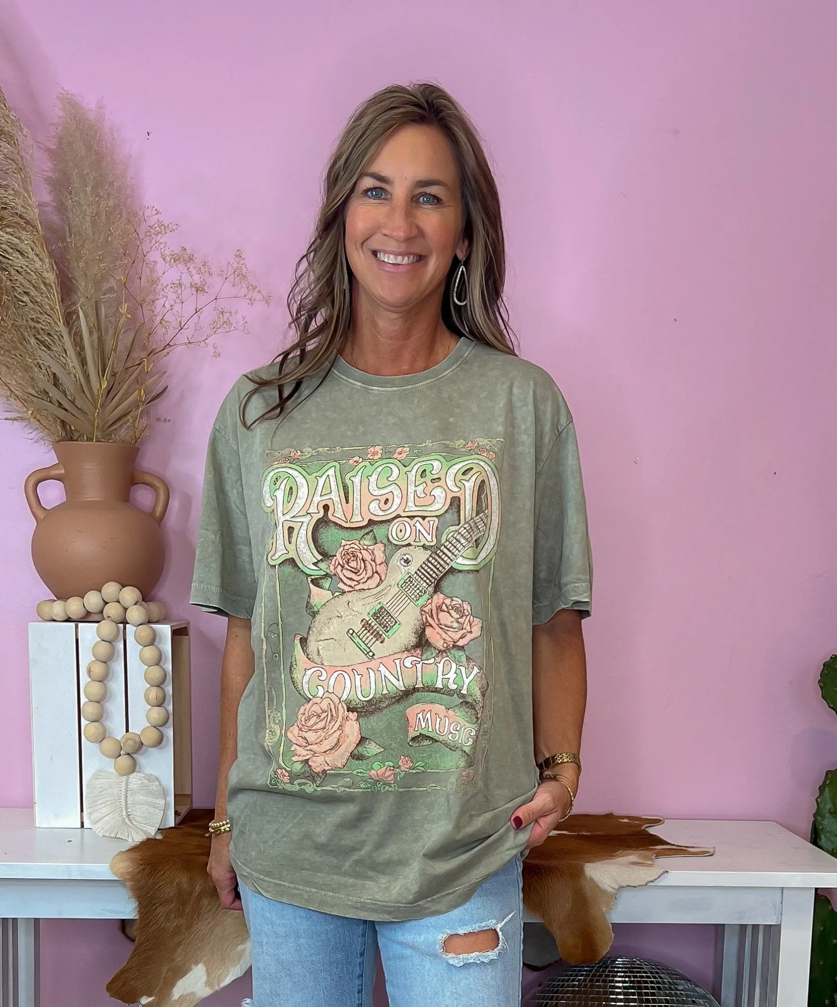 Raised On Country Music Vintage Wash Graphic Tee