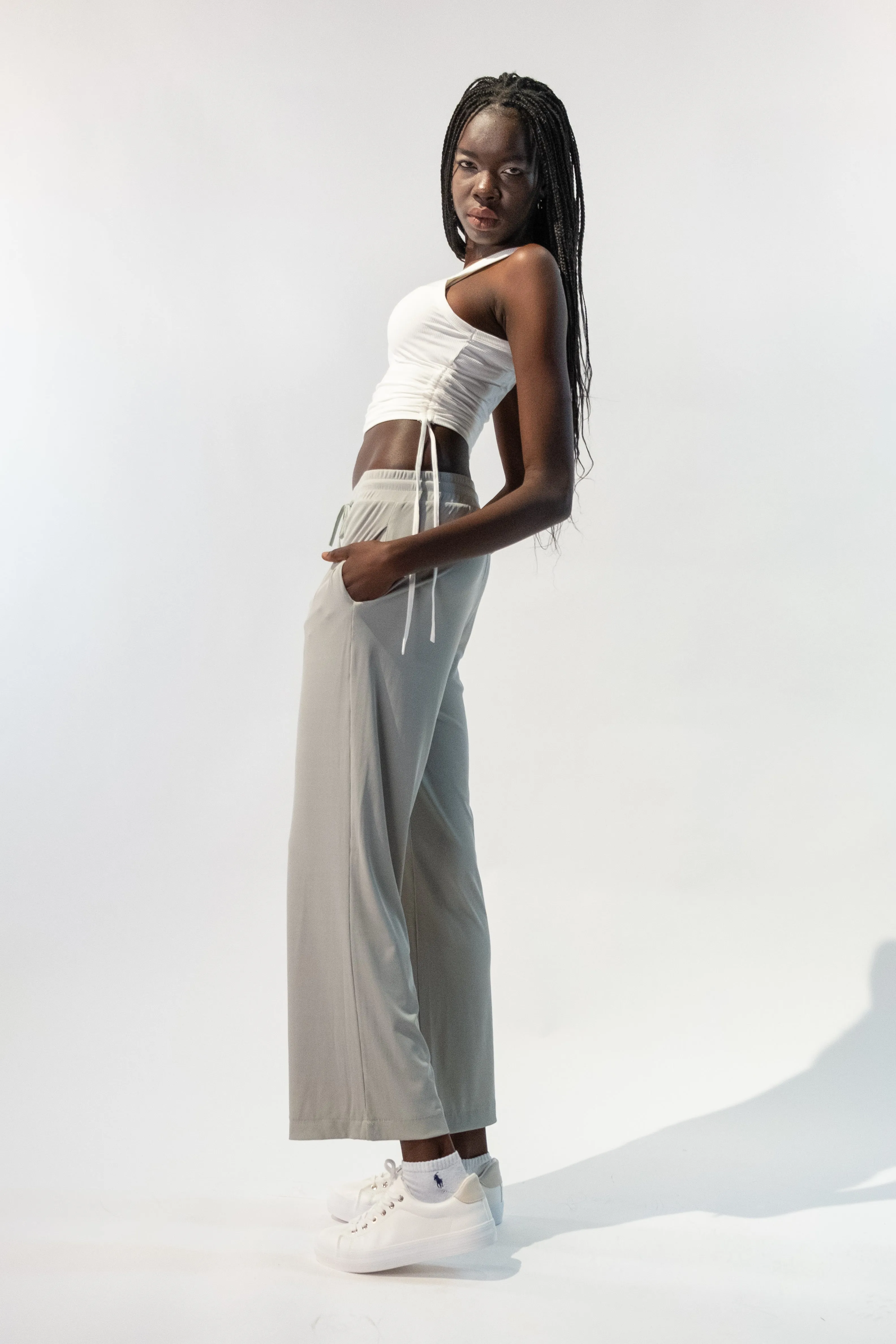 Ribbed Tank Top With Ruched Sides