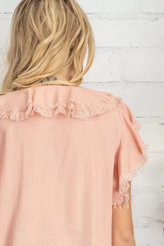 Sleeveless ruffle V-Neck woven blouse