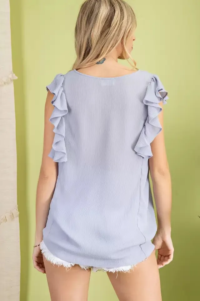Sleeveless ruffle V-Neck woven blouse
