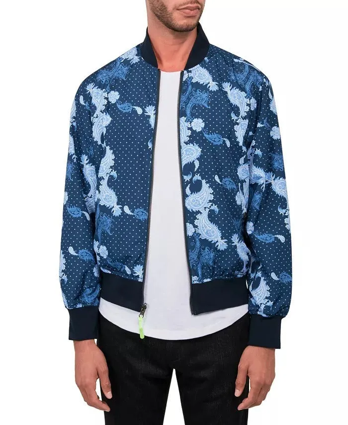 Society of Threads Men's Paisley Reversible Bomber Jacket Blue Medium