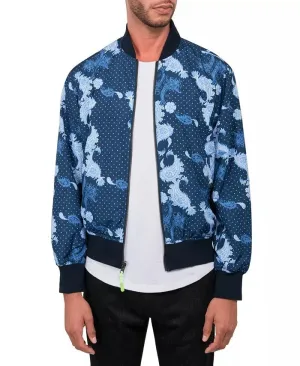 Society of Threads Men's Paisley Reversible Bomber Jacket Blue Medium