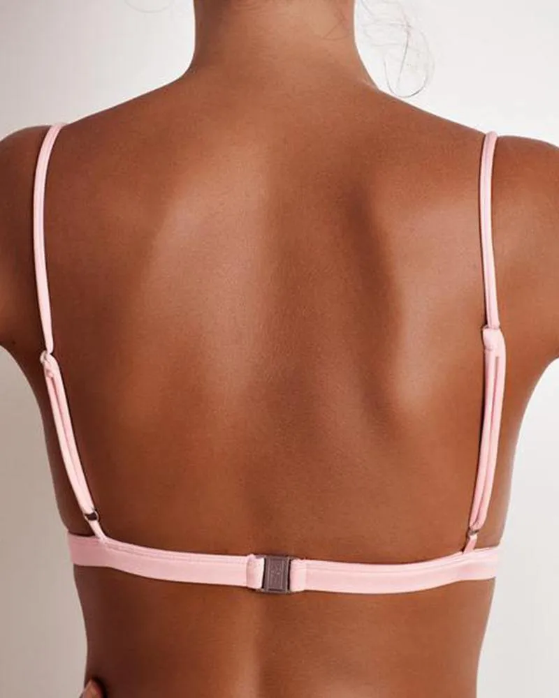 Solid Color Splicing Bikini Bra