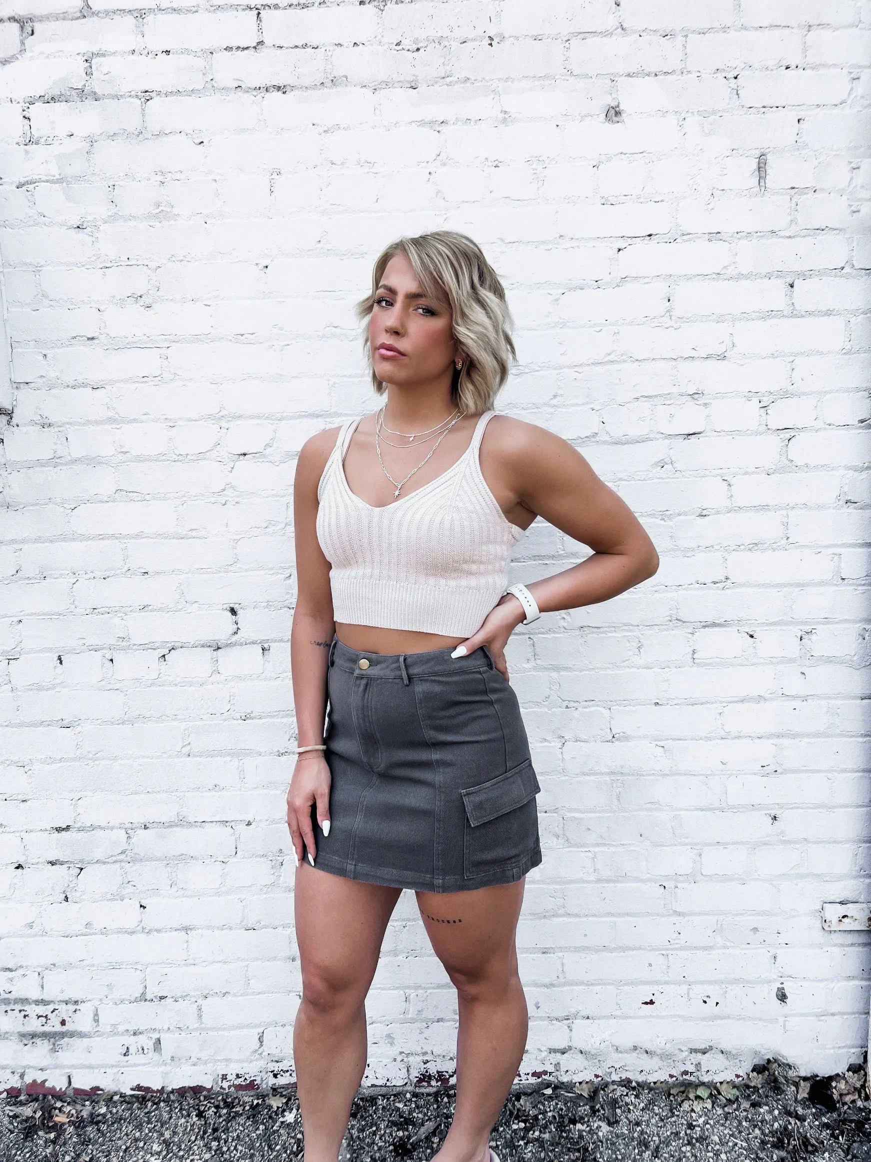Starting Point Ribbed Hem Knit Tank, Natural