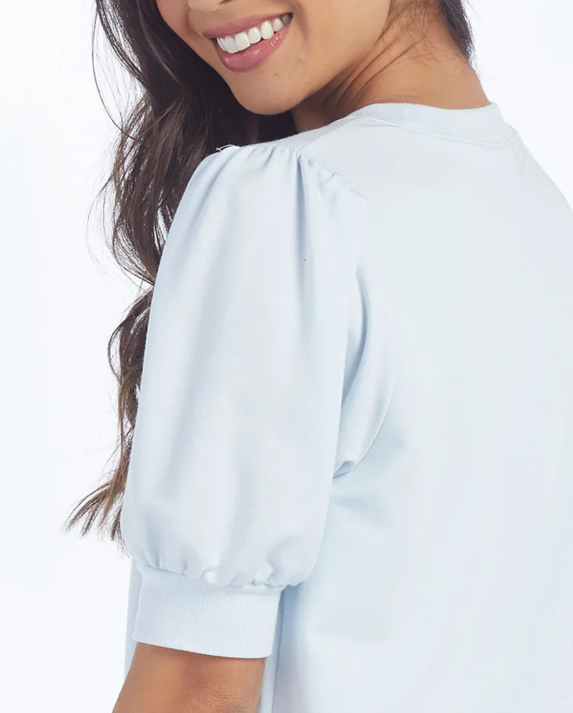 The Softest French Terry Puff Short Sleeve Top - Powder Blue