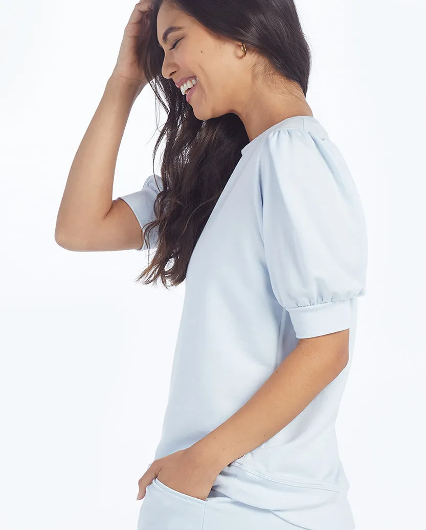 The Softest French Terry Puff Short Sleeve Top - Powder Blue
