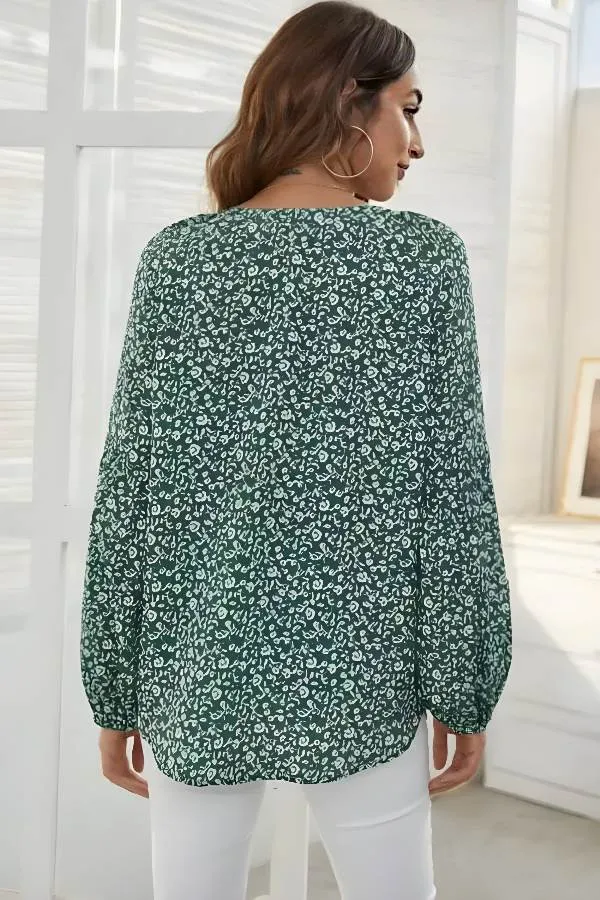 V-Neck Floral Ditsy Print Blouse