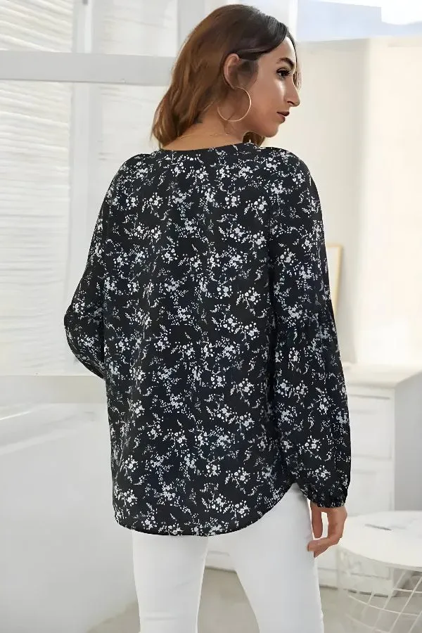 V-Neck Floral Ditsy Print Blouse