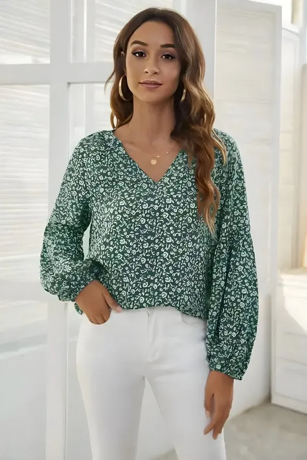 V-Neck Floral Ditsy Print Blouse