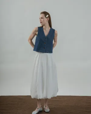 V Neck Sleeveless Denim Vest (Denim)
