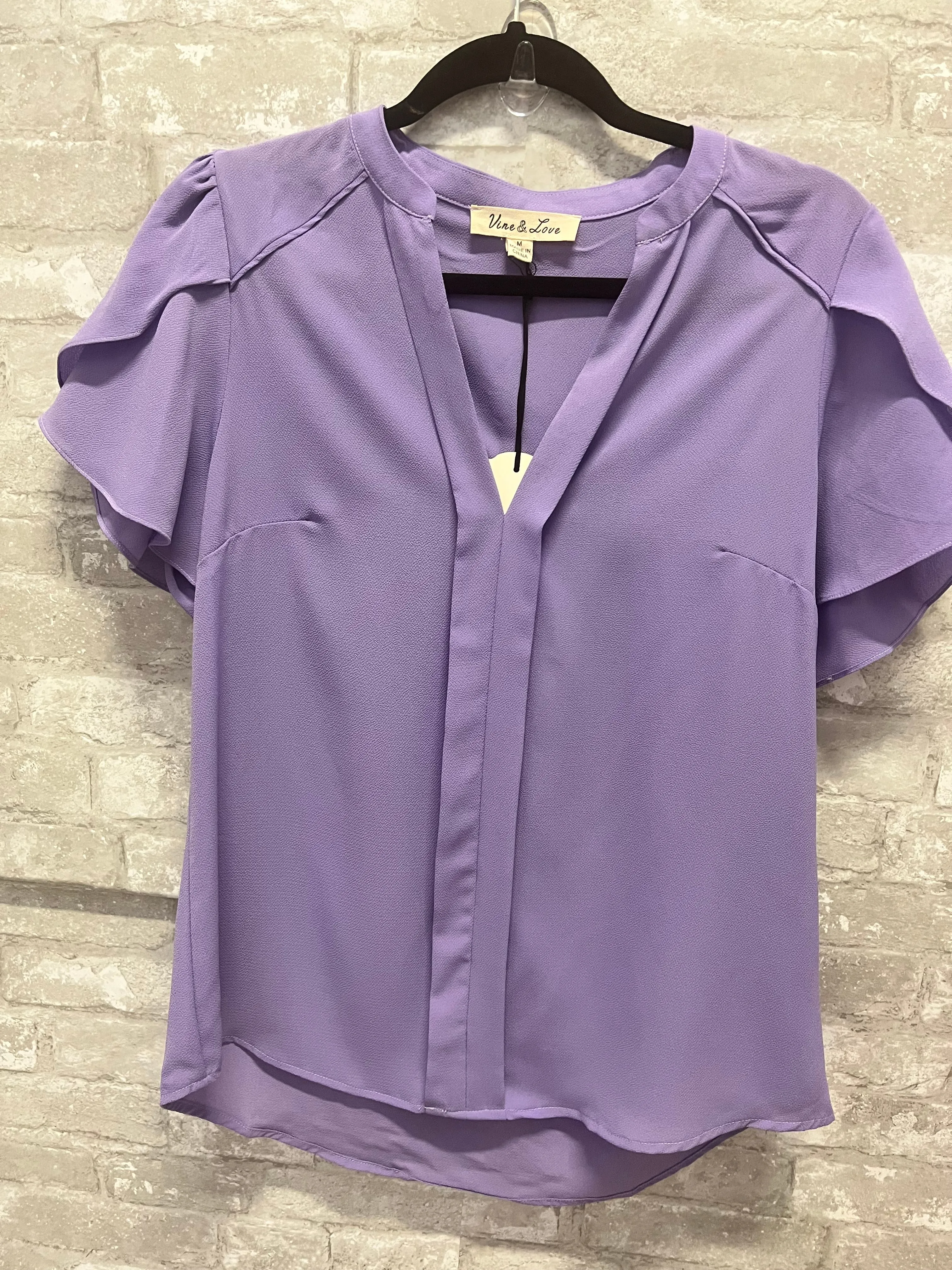 Vicki, V-neck Tulip Sleeves Woven Crepe Blouse