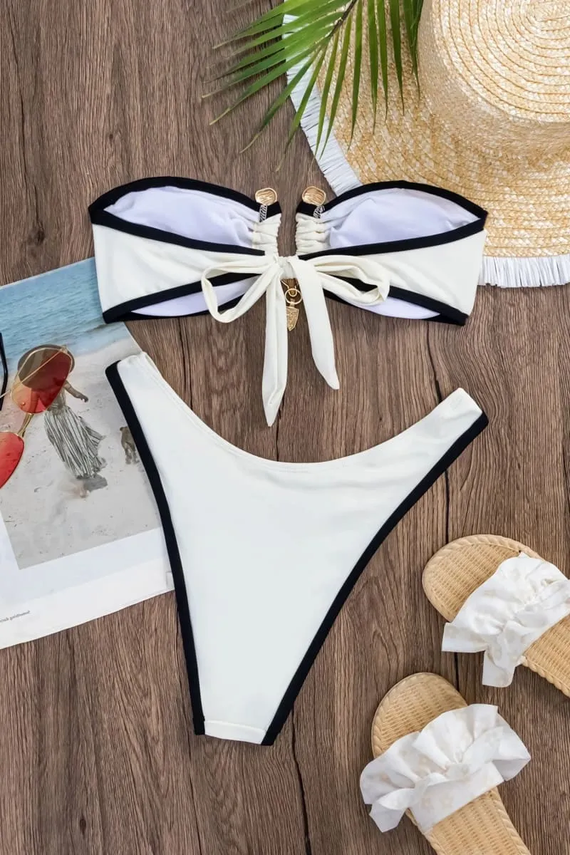 White High Leg Bandeau Bikini Set