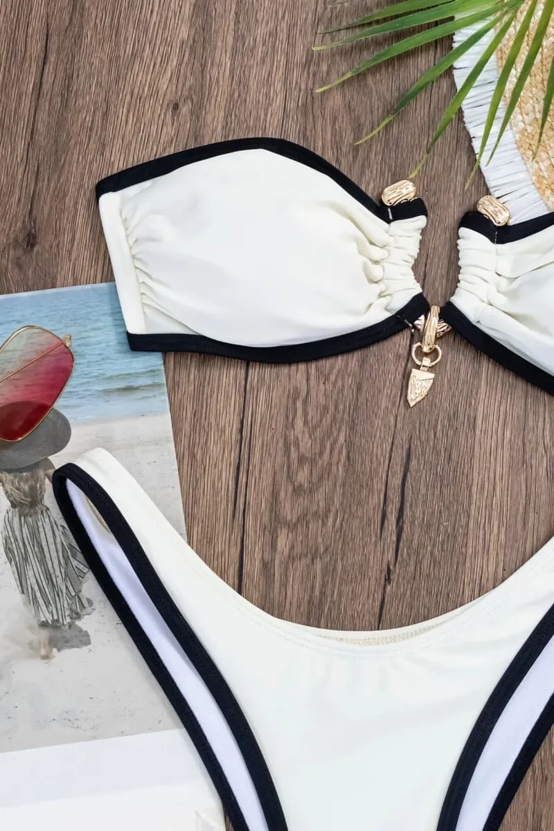 White High Leg Bandeau Bikini Set