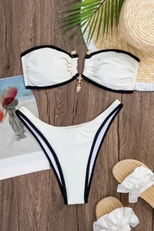 White High Leg Bandeau Bikini Set