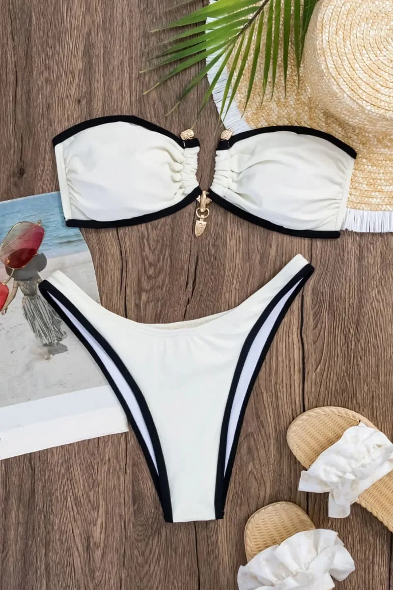 White High Leg Bandeau Bikini Set