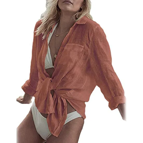 Women's Long Sleeve Beach Shirt Blouse